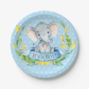 Jongen Elephant Baby shower Blue Papieren Bordje