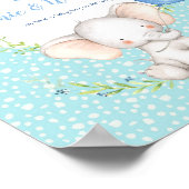 Jongen Elephant Baby shower Welkomstteken Blauw Poster (Hoek)