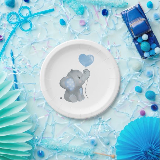 Jongen Elephant Blue Waterverf Baby shower Papieren Bordje (Feest)