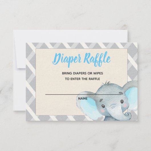 Jongen Elephant Diaper Raffle Card Blue Kaart (Voorkant)