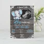 Jongen Elephant Ultrasound Photo Invitation Blue Kaart (Staand voorkant)