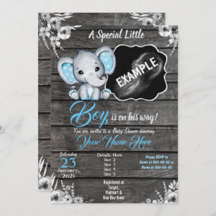 Jongen Elephant Ultrasound Photo Invitation Blue Kaart