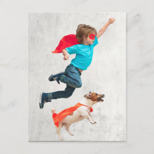 Jongen en Dog Superhelden Briefkaart