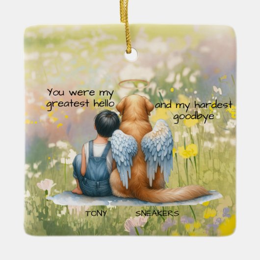 Jongen en hond Memorial Keramisch Ornament (Voorkant)