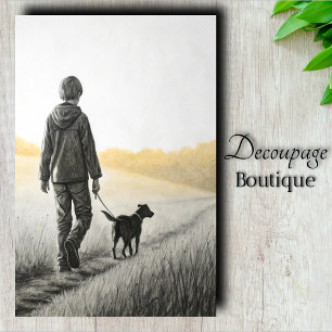 Jongen en Hond Platteland Decoupage Tissuepapier