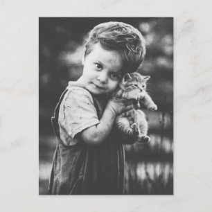 Jongen en kittens briefkaart