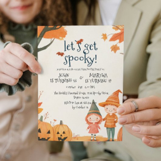 Jongen en Meisje Halloween Dubbele Verjaardagsfees Kaart