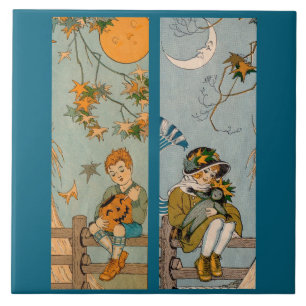 jongen en meisje in de herfst uit de jaren 1920 tegeltje
