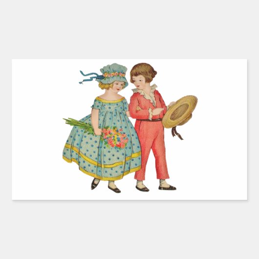 jongen en meisje overvallen rechthoekige sticker (Voorkant)