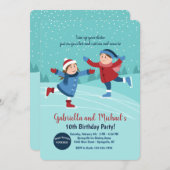 Jongen en meisje schaatsers uitnodiging (Voorkant / Achterkant)