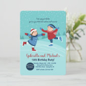 Jongen en meisje schaatsers uitnodiging (Staand voorkant)
