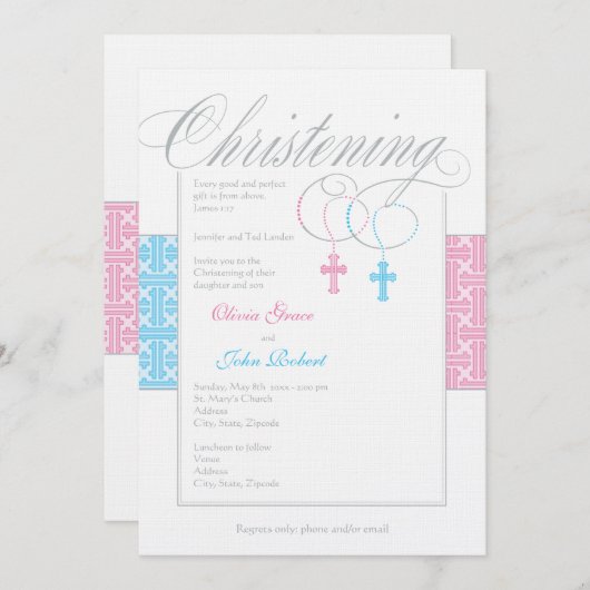 Jongen en Meisje Tweeling Uitnodiging (Voorkant / Achterkant)