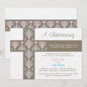 Jongen en meisje Twin Christening Uitnodiging (Voorkant / Achterkant)