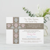 Jongen en meisje Twin Christening Uitnodiging (Staand voorkant)