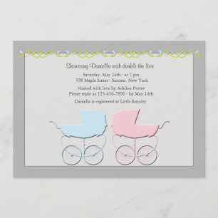 Jongen en meisje Twins Grey Baby shower Invitation Kaart