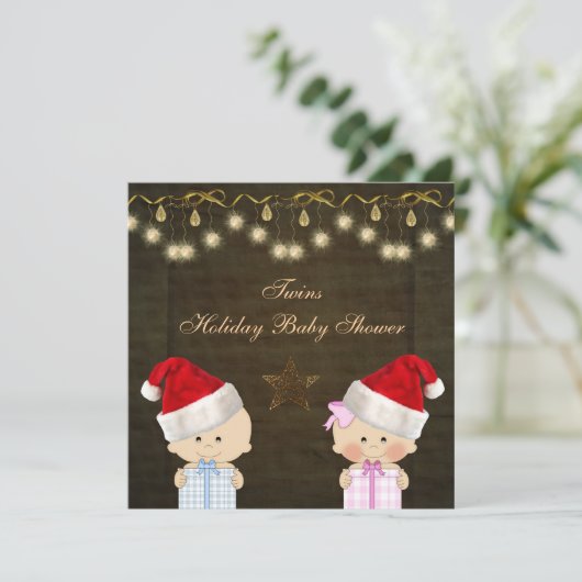 Jongen en meisjes tweelingen kerstBaby shower Kaart (Staand voorkant)