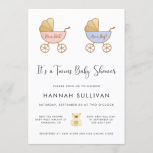 Jongen en meisjes Twinden Carriage Waterverf Showe Kaart