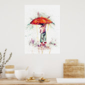 Jongen en parapluutje regen aquarel decor poster (Keuken)