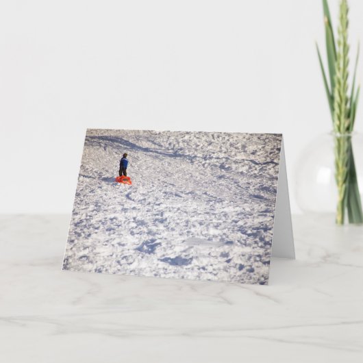 Jongen en Slee Feestdagen Kaart (Voorkant)