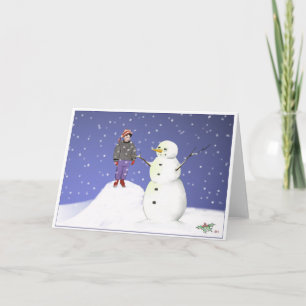 Jongen en Snowman Feestdagen Kaart