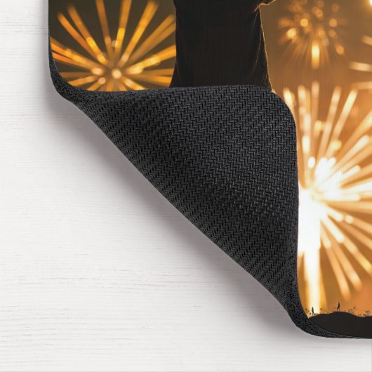 Jongen en vader met vlaggen en vuurwerk muismat (Hoek)