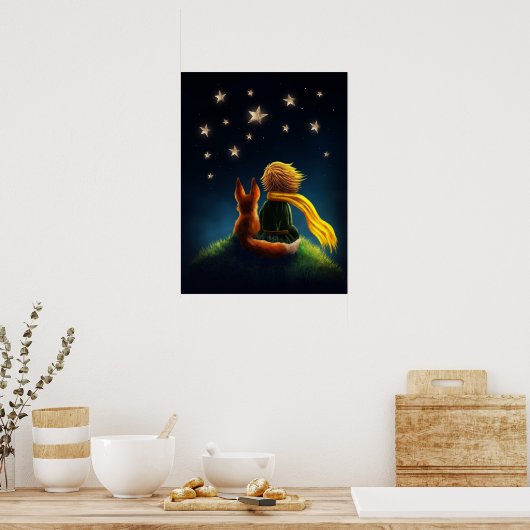 Jongen en Vos. Kunstillustratie voor de kinderkame Poster (Keuken)