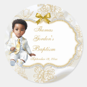 Jongen Ethnic Baptism Communauté White & Gold Ronde Sticker