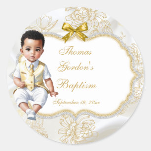 Jongen Etnische Doop Communie Wit & Goud Ronde Sticker
