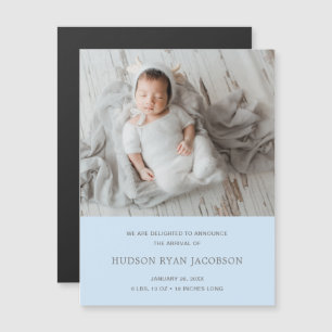 Jongen Foto Blue Simple Birth Announding Magnet Magnetische Uitnodiging