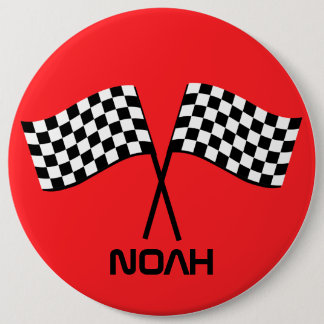 Jongen gaan Kart stoppen met Birthday Racing Flags Ronde Button 6,0 Cm