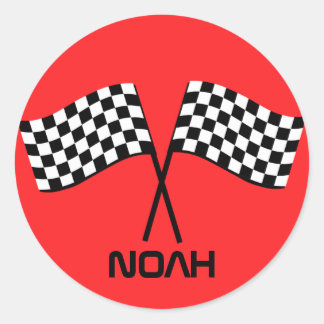 Jongen gaan Kart stoppen met Birthday Racing Flags Ronde Sticker