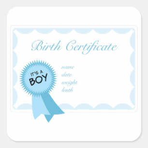 Jongen geboortecertificaat vierkante sticker