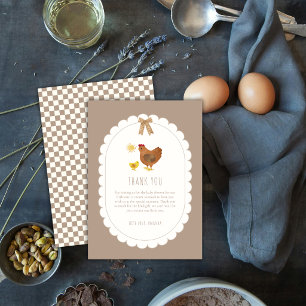 Jongen Gingham Cottagecore Kip Kuiken Baby Shower Bedankkaart