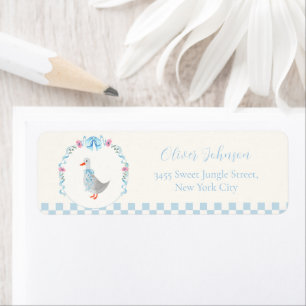 Jongen Gingham Dwaze Gans Baby Shower Retouradres Etiket