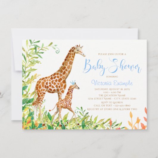 Jongen Giraffe Baby Shower Uitnodigingen (Voorkant)