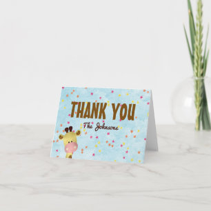 Jongen Giraffe Blauwe Baby Shower Bedankkaart