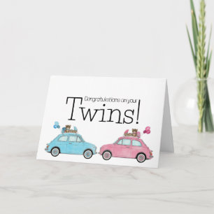 Jongen/Girl Twins Fiat 500 gefeliciteerd Kaart