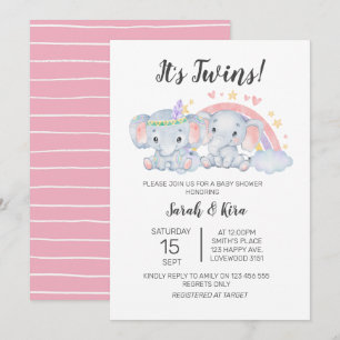 Jongen Girl Waterverf Elephants Twins Baby shower Kaart