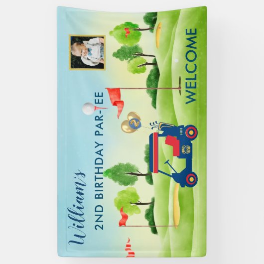 Jongen Golf Thema 2e Verjaardag Foto Party Spandoek (Verticaal)