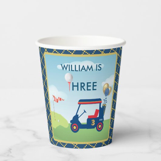 Jongen Golf Thema 3e Verjaardag Party Papieren Bekers (Achterkant)