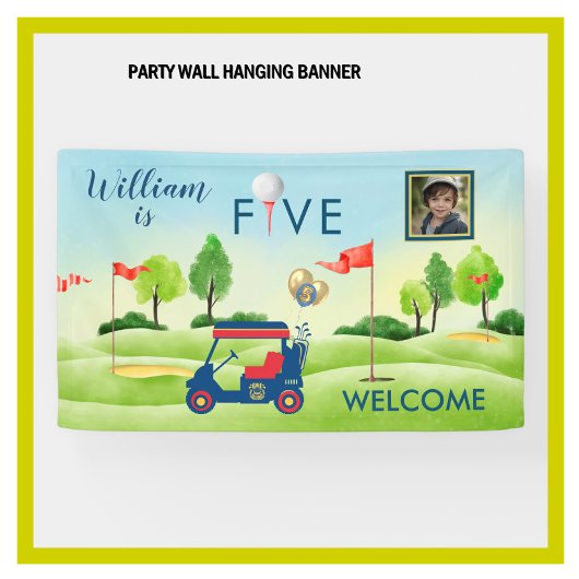 Jongen Golf Thema 5e Verjaardag Party Spandoek