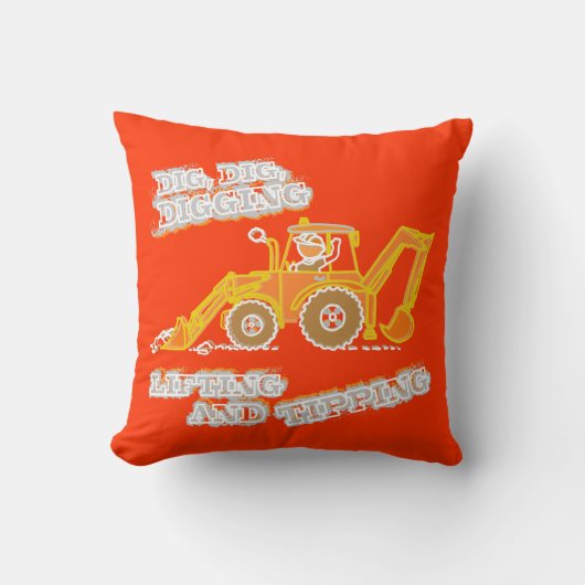 Jongen graafmachine oranje & geel kussen (Voorkant)