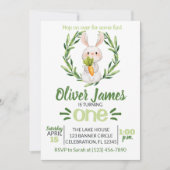 Jongen Green First Birthday Easter Waterverf Bunny Kaart (Voorkant)