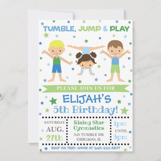 Jongen Gymnastiek Uitnodiging | Gymnastiek Birthda (Voorkant)