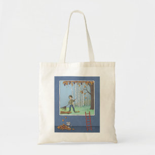 Jongen harken bladeren canvas tas