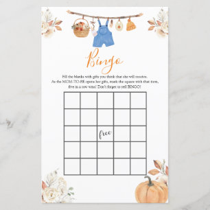 Jongen herfst kleren pompoen val baby shower bingo