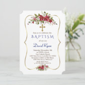 Jongen Holiday Kerstmis Rood Wit Poinsettia Baptis Kaart (Staand voorkant)