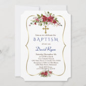 Jongen Holiday Kerstmis Rood Wit Poinsettia Baptis Kaart (Voorkant)