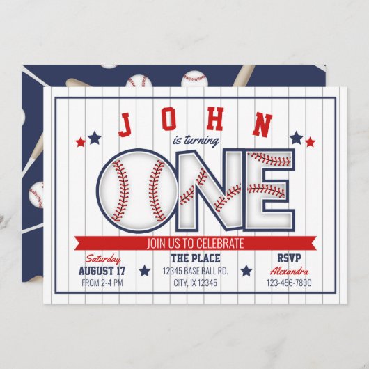 Jongen honkbal eerste verjaardag uitnodiging (Voorkant / Achterkant)