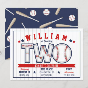 Jongen honkbal tweede verjaardag uitnodiging